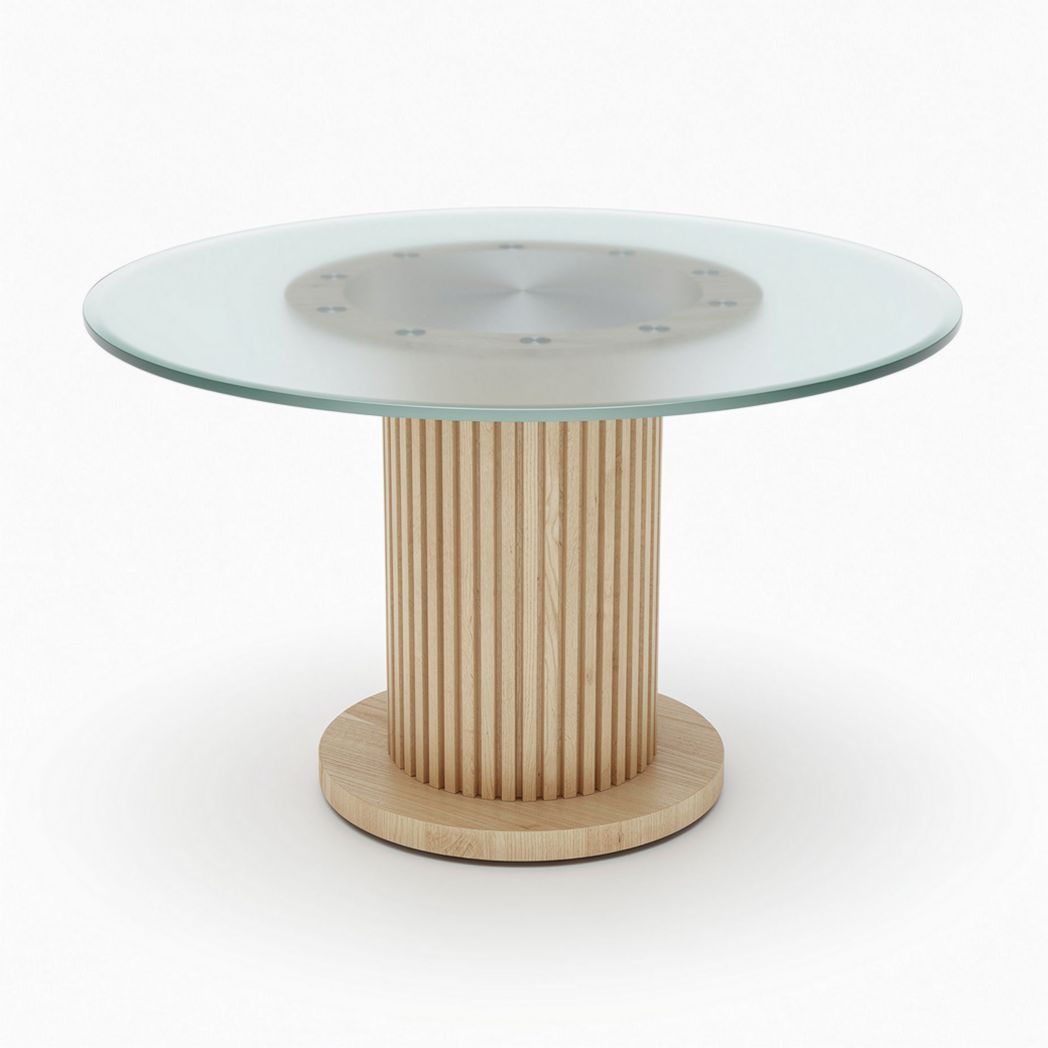 Table en verre avec pied en bois de hêtre 90 x 90 x 75cm pour salon
