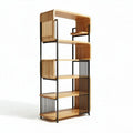 Étagère en bois de bambou avec structure en métal noir pour rangement 150 x 40 x 180cm