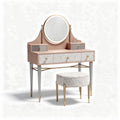 Coiffeuse moderne en bois rose avec miroir rembourré et tabouret 90 x 40 x 150cm