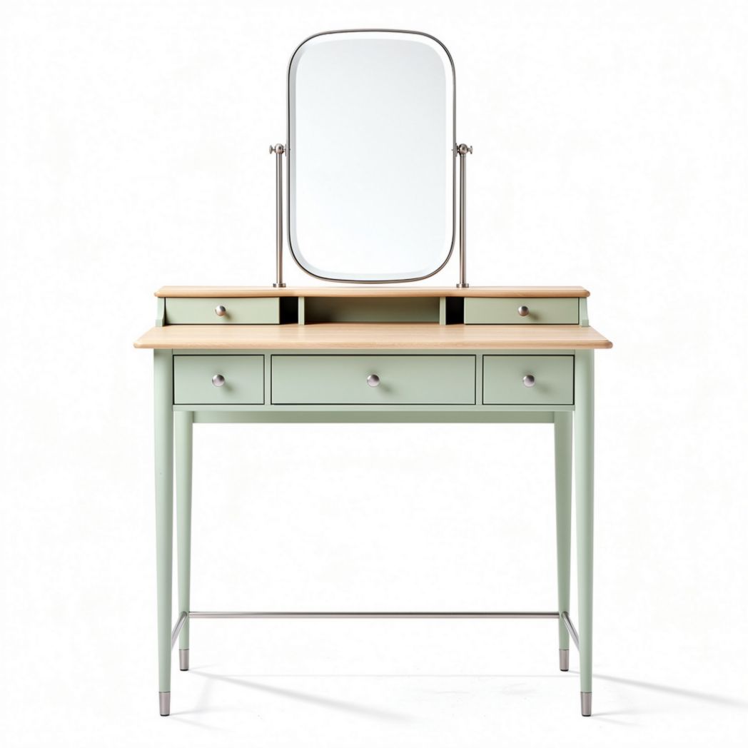 Coiffeuse en bois avec miroir et tiroirs finition vert d'eau 100 x 50 x 75cm