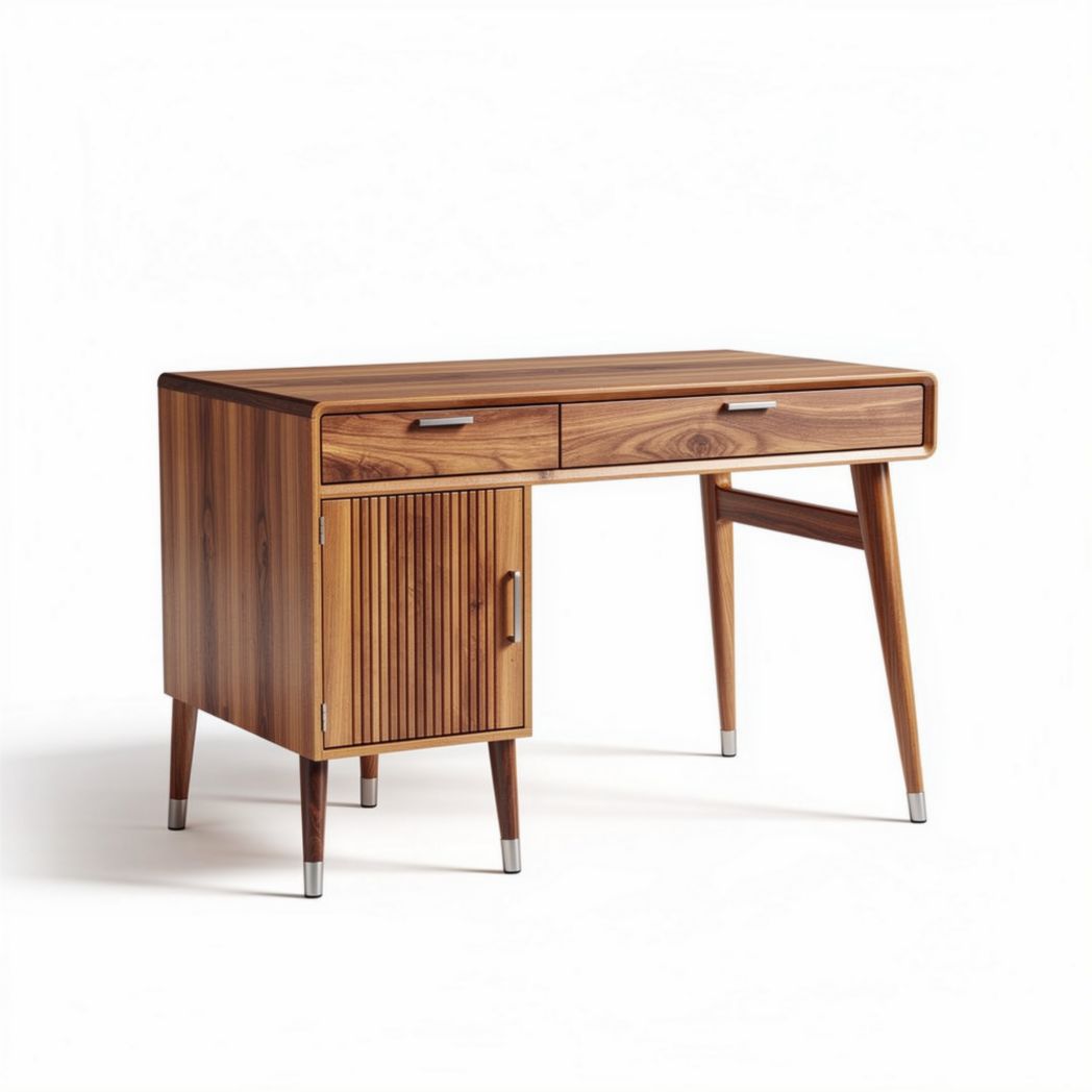 Bureau en bois couleur noyer avec deux tiroirs et dimensions 120 x 60 x 75cm