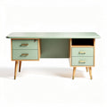 Bureau en métal bleu avec tiroirs en bois orange dimensions 150 x 75 x 75cm