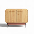 Buffet en bois clair avec portes battantes et pieds en métal rose 60 x 40 x 50cm