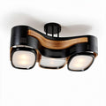 Luminaire de plafond en bois et métal noir avec trois ampoules 40 x 30 x 10cm