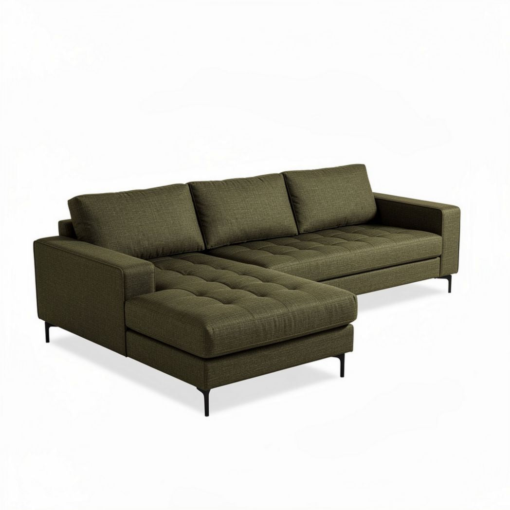 Canapé d'angle en tissu vert olive dimensions 240 x 90 x 85cm