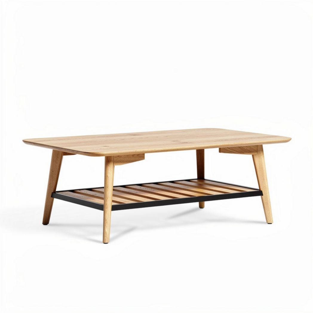 Table basse en bois naturel avec étagère en métal 120 x 60 x 45cm