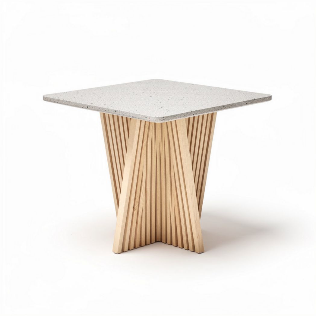 Table carrée en béton et bois dimensions 80 x 80 x 75 cm design moderne